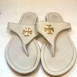 Tory Burch White Sandals with Gold Logo